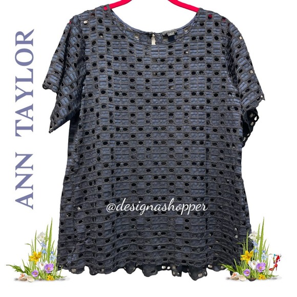 Ann Taylor Blue and Black Overlay Top - Size Small - Picture 2 of 8